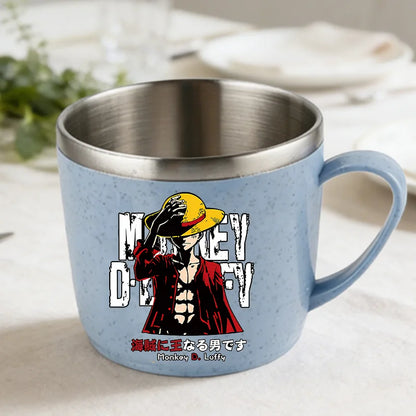 One Piece Double Layer Anti-scalding Stainless Steel Cups Kid Plastic Handle Coffee Milk Mug Luffy Water Cup Home Office Tumbler