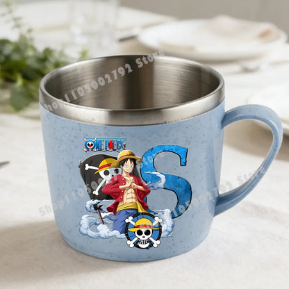 One Piece Double Layer Anti-scalding Stainless Steel Cups Kid Plastic Handle Coffee Milk Mug Luffy Water Cup Home Office Tumbler