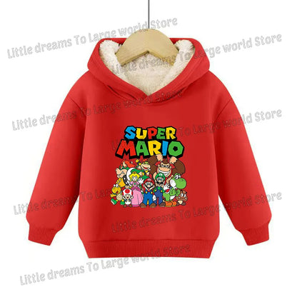 Super Marios Bros Hoodie for Kids Child Sweatshirt Fleece Thick Long-sleeved Clothes Boys Girls Winter Warm Tops Clothing Gifts