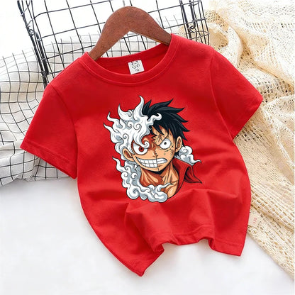 Ones Piece Kids T-shirt Anime Zoro-Luffy-Boys Toddler Cute Cool Tees Streetwear Casual Short Sleeve Childern Cotton Clothes Tops