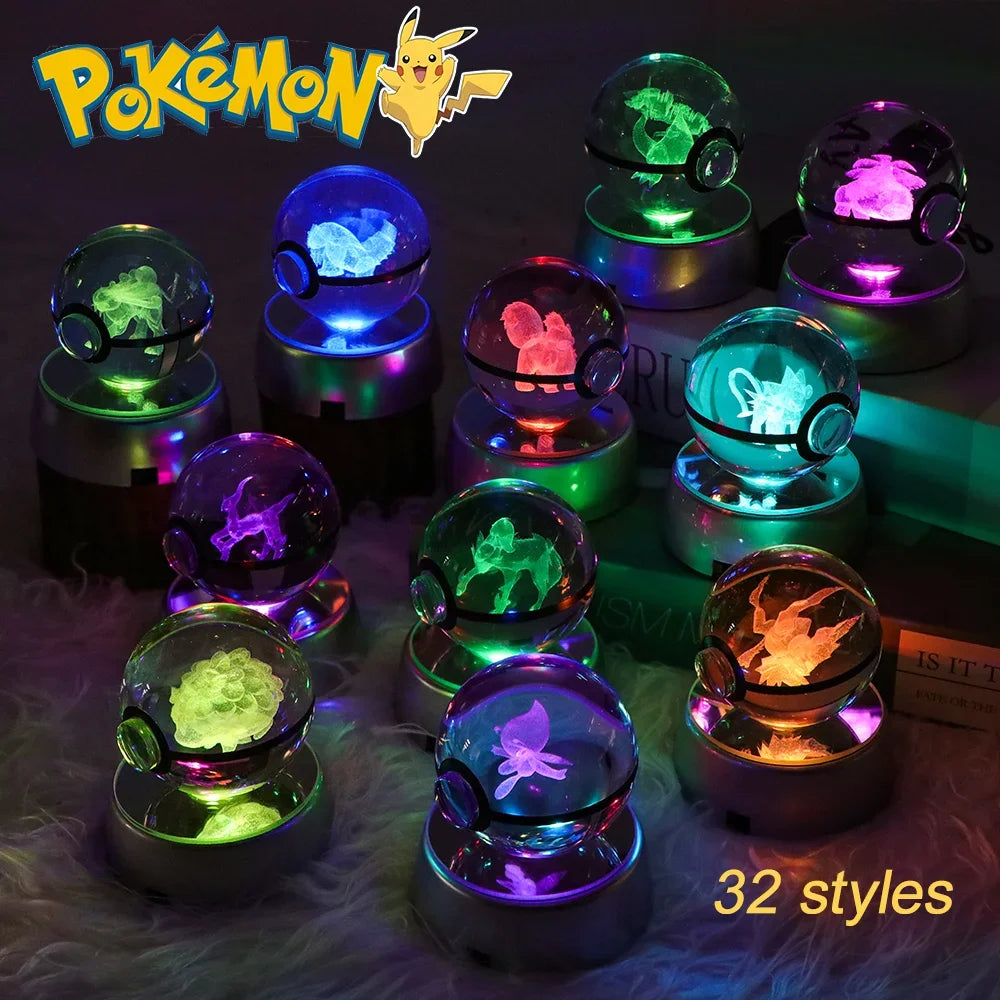 Pokemon 3D Crystal Ball Anime Game Pokeball Rainbow Led Night Light