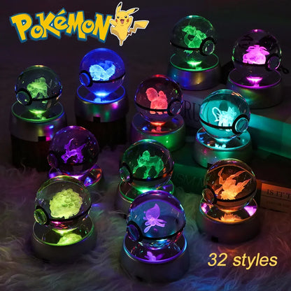 Pokemon 3D Crystal Ball Anime Game Pokeball Rainbow Led Night Light