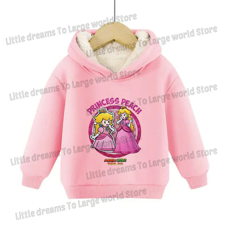 Super Marios Bros Hoodie for Kids Child Sweatshirt Fleece Thick Long-sleeved Clothes Boys Girls Winter Warm Tops Clothing Gifts