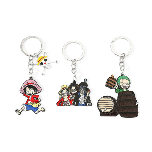 Anime Keychain Luffy Zoro Ace Sabo Metal Pendant Key Chain for Friends Bag Backpack Keyrings Ornament Gifts