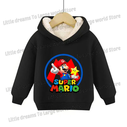 Super Marios Bros Hoodie for Kids Child Sweatshirt Fleece Thick Long-sleeved Clothes Boys Girls Winter Warm Tops Clothing Gifts