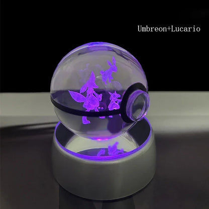 Pokemon 3D Crystal Ball Anime Game Pokeball Rainbow Led Night Light