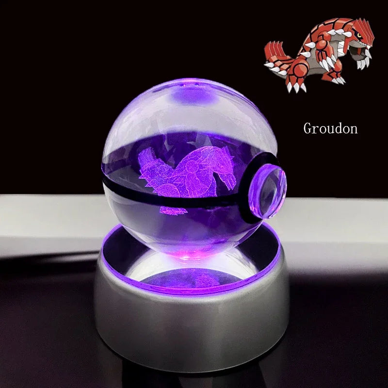 Pokemon 3D Crystal Ball Anime Game Pokeball Rainbow Led Night Light