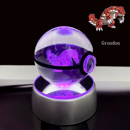 Pokemon 3D Crystal Ball Anime Game Pokeball Rainbow Led Night Light