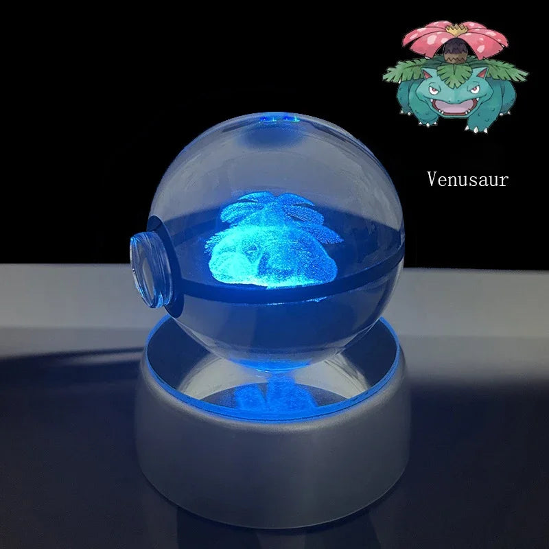Pokemon 3D Crystal Ball Anime Game Pokeball Rainbow Led Night Light