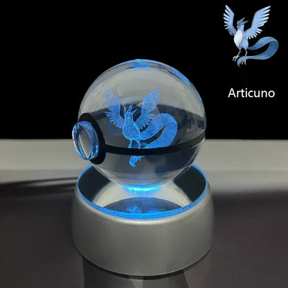 Pokemon 3D Crystal Ball Anime Game Pokeball Rainbow Led Night Light