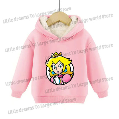 Super Marios Bros Hoodie for Kids Child Sweatshirt Fleece Thick Long-sleeved Clothes Boys Girls Winter Warm Tops Clothing Gifts