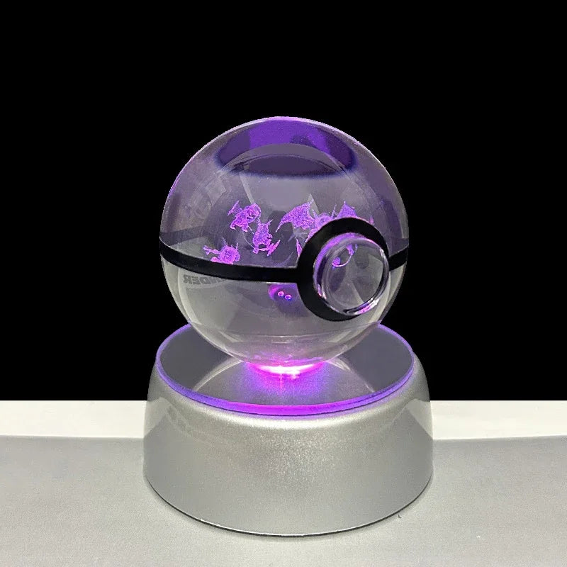 Pokemon 3D Crystal Ball Anime Game Pokeball Rainbow Led Night Light