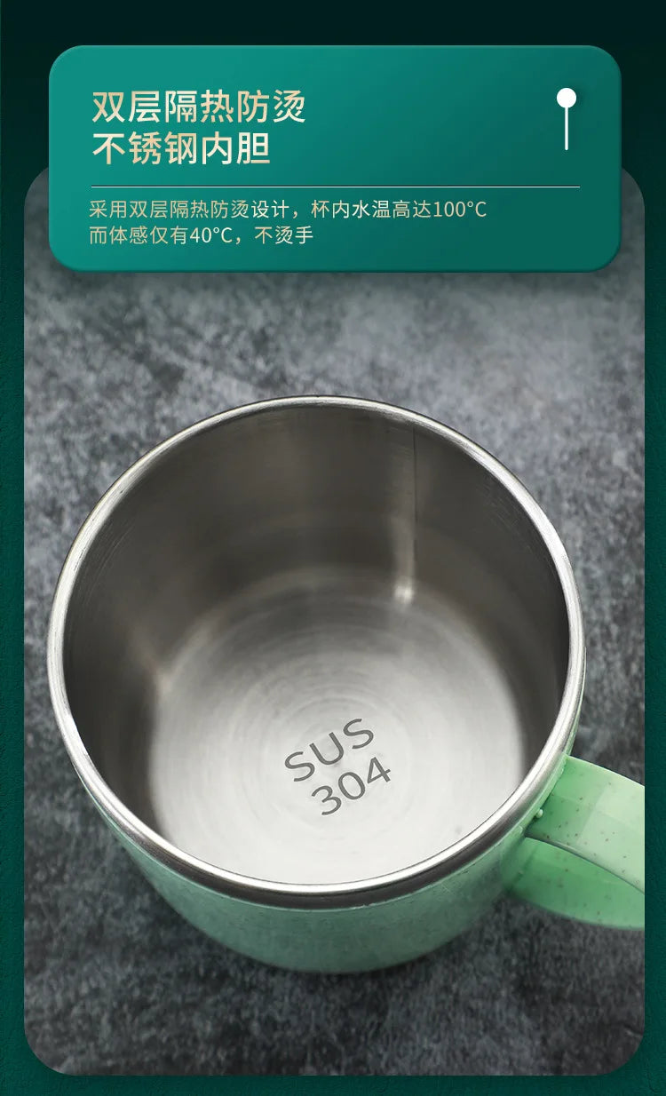 One Piece Double Layer Anti-scalding Stainless Steel Cups Kid Plastic Handle Coffee Milk Mug Luffy Water Cup Home Office Tumbler