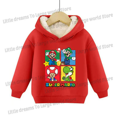 Super Marios Bros Hoodie for Kids Child Sweatshirt Fleece Thick Long-sleeved Clothes Boys Girls Winter Warm Tops Clothing Gifts