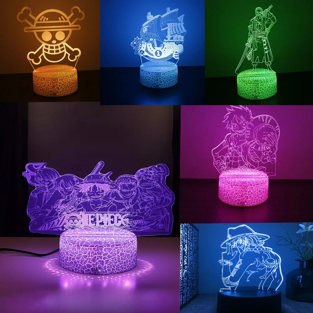 One Piece Zoro Luffy Nami Anime Night Lights Action Figure 3D LED Color Changing Toys Doll Usopp Sanji Chopper Hancock