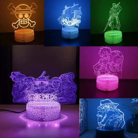 One Piece Zoro Luffy Nami Anime Night Lights Action Figure 3D LED Color Changing Toys Doll Usopp Sanji Chopper Hancock
