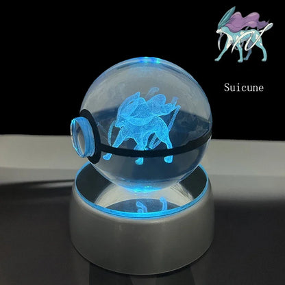Pokemon 3D Crystal Ball Anime Game Pokeball Rainbow Led Night Light