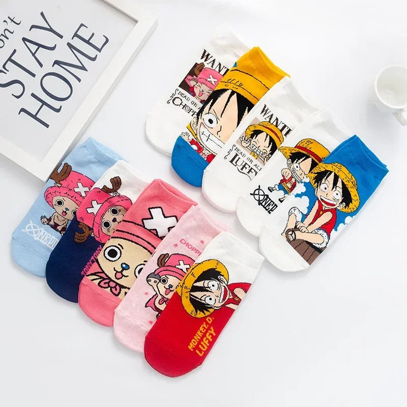 Hot Bandai ONE PIECE Men Boat Socks Luffy Chopper Anime Figure Cartoon Low Socks for Women Spring Summer 100% Cotton Socks