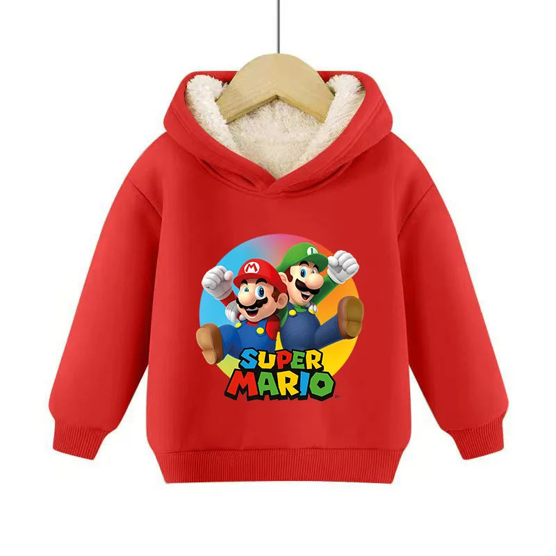 Super Marios Bros Hoodie for Kids Child Sweatshirt Fleece Thick Long-sleeved Clothes Boys Girls Winter Warm Tops Clothing Gifts