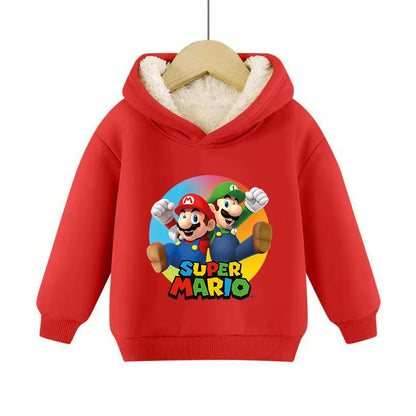 Super Marios Bros Hoodie for Kids Child Sweatshirt Fleece Thick Long-sleeved Clothes Boys Girls Winter Warm Tops Clothing Gifts