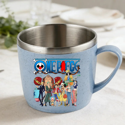 One Piece Double Layer Anti-scalding Stainless Steel Cups Kid Plastic Handle Coffee Milk Mug Luffy Water Cup Home Office Tumbler