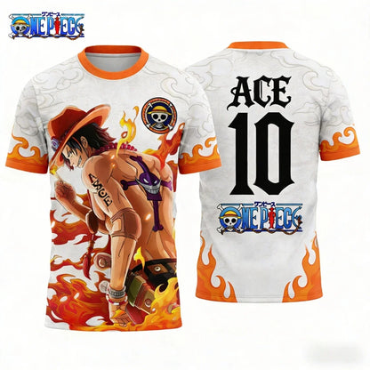 2026 Japanese Anime Fire Fist Ace From One Piece Graphic T-Shirt Football Jersey Sports Dry Quickly Men's T-Shirt Kid's Clothing