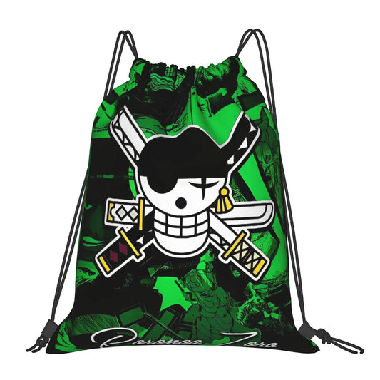 One Piece Zoro Skull Backpack Drawstring Sports Bags Gym Bag Water Resistant  String Sackpack for Exercise