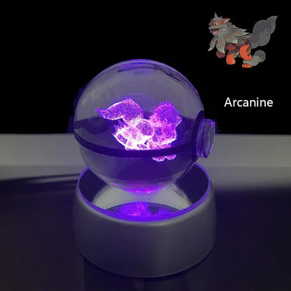 Pokemon 3D Crystal Ball Anime Game Pokeball Rainbow Led Night Light