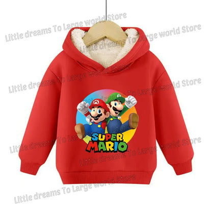 Super Marios Bros Hoodie for Kids Child Sweatshirt Fleece Thick Long-sleeved Clothes Boys Girls Winter Warm Tops Clothing Gifts