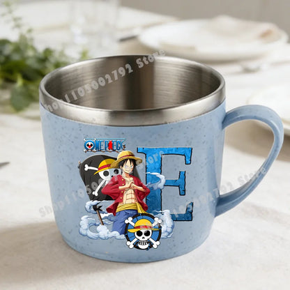 One Piece Double Layer Anti-scalding Stainless Steel Cups Kid Plastic Handle Coffee Milk Mug Luffy Water Cup Home Office Tumbler