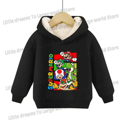 Super Marios Bros Hoodie for Kids Child Sweatshirt Fleece Thick Long-sleeved Clothes Boys Girls Winter Warm Tops Clothing Gifts
