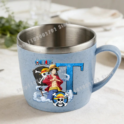 One Piece Double Layer Anti-scalding Stainless Steel Cups Kid Plastic Handle Coffee Milk Mug Luffy Water Cup Home Office Tumbler