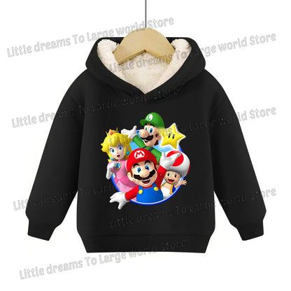 Super Marios Bros Hoodie for Kids Child Sweatshirt Fleece Thick Long-sleeved Clothes Boys Girls Winter Warm Tops Clothing Gifts