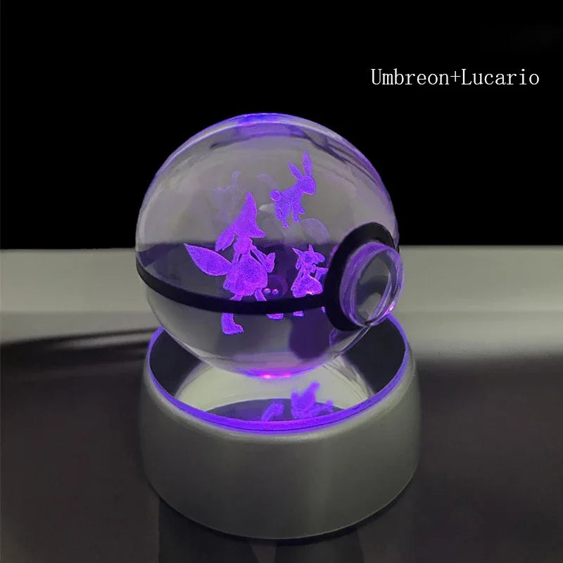Pokemon 3D Crystal Ball Anime Game Pokeball Rainbow Led Night Light