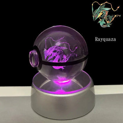 Pokemon 3D Crystal Ball Anime Game Pokeball Rainbow Led Night Light