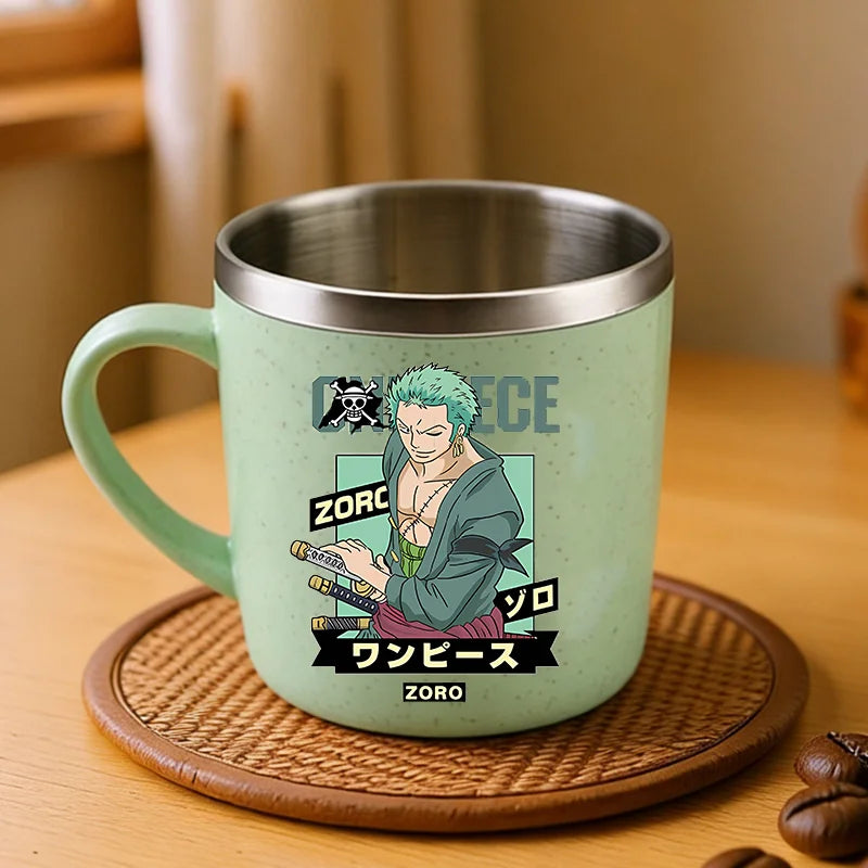 One Piece Double Layer Anti-scalding Stainless Steel Cups Kid Plastic Handle Coffee Milk Mug Luffy Water Cup Home Office Tumbler