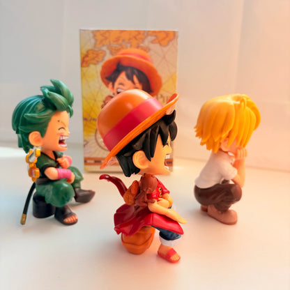Bandai One Piece Series Figures – Luffy, Sanji, Zoro. Anime collectible model ornaments, perfect for desktop, car decoration and