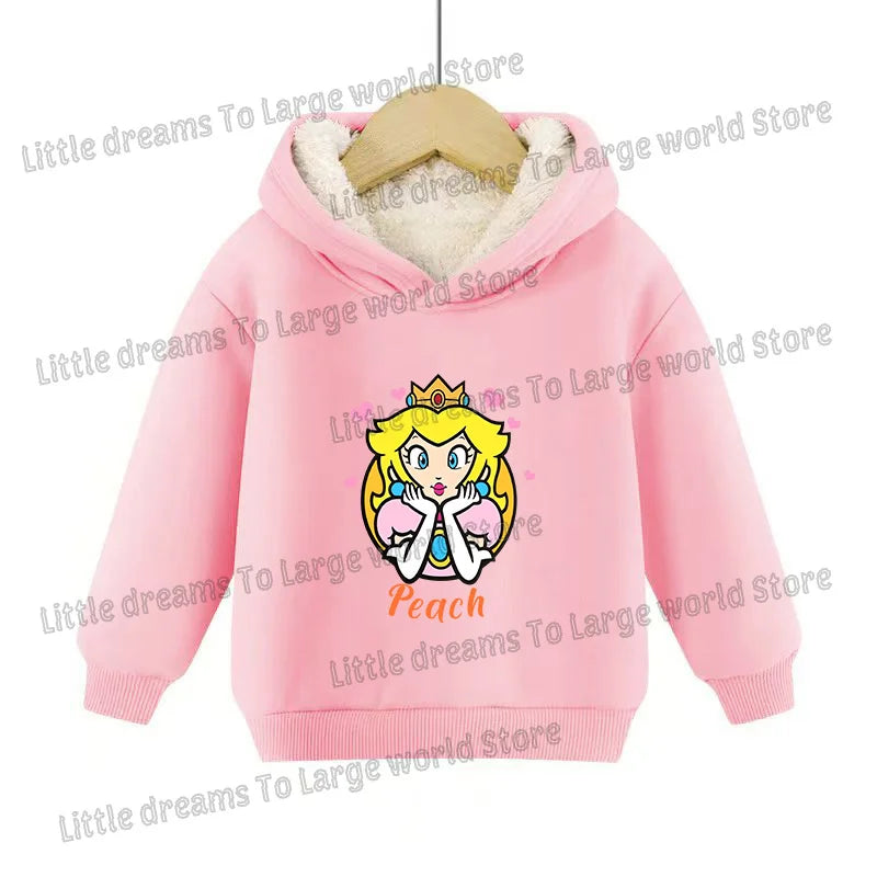 Super Marios Bros Hoodie for Kids Child Sweatshirt Fleece Thick Long-sleeved Clothes Boys Girls Winter Warm Tops Clothing Gifts