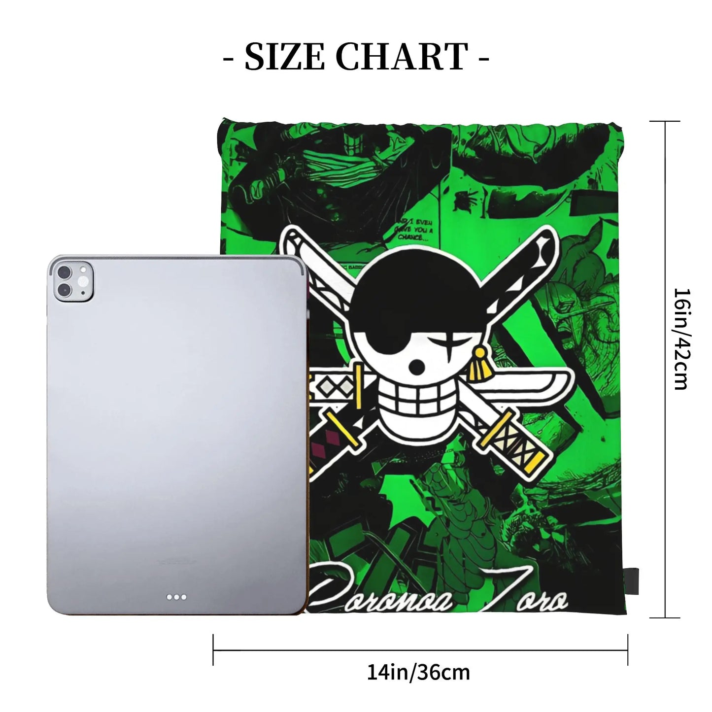 One Piece Zoro Skull Backpack Drawstring Sports Bags Gym Bag Water Resistant  String Sackpack for Exercise