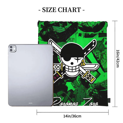 One Piece Zoro Skull Backpack Drawstring Sports Bags Gym Bag Water Resistant  String Sackpack for Exercise