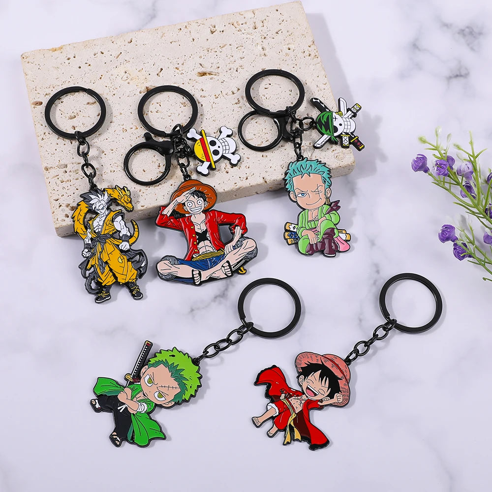 One Piece Anime Keychain Set - Monkey D. Luffy & Roronoa Zoro Cartoon Characters Backpack Decoration Collectible Gift
