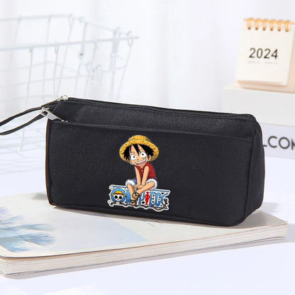 Astuccio per matite One Piece per ragazzi, a doppio strato, portatile, in tessuto Oxford, semplice, carino, con personaggi dei videogiochi, grande capacità, in tela, per bambini, anime