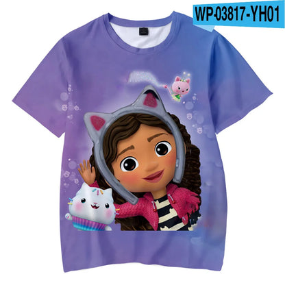 Tshirts Anime Gabbys DollHouse  3D Print Streetwear Boys Girls Cute Casual Fashion Oversized T Shirt Kids Tees Tops Clothing