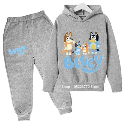 Trendy Kids Bluey Themed Hoodie Set Fun Anime Print Sweatshirt & Pants Comfortable Wear for Boys Girls Autumn Winter Days