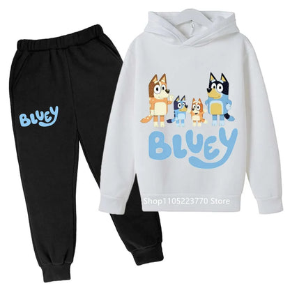 Trendy Kids Bluey Themed Hoodie Set Fun Anime Print Sweatshirt & Pants Comfortable Wear for Boys Girls Autumn Winter Days