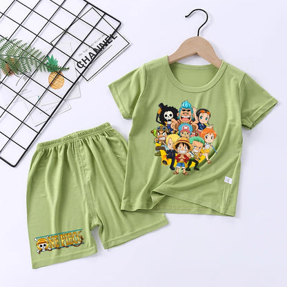 Pigiama con stampa anime di Zoro e Luffy, abbigliamento da notte sottile a maniche corte e pantaloncini per bambini