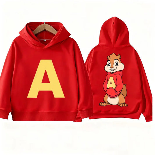 Cartoon Kid Boy Hoodie Alvin and The Chipmunks Green and Red Children's Hoodies Movie Promotion Animation Long Sleeve Sweatshirt