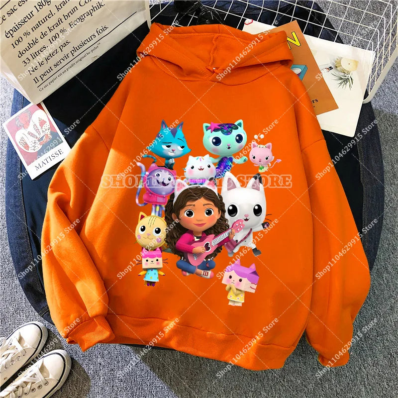 Gabby Dollhouse Sweatshirt Cute Anime Cartoon Girls Cotton Fashion Casual Sports Thin Tops Spring Autumn Children Clothes Gifts
