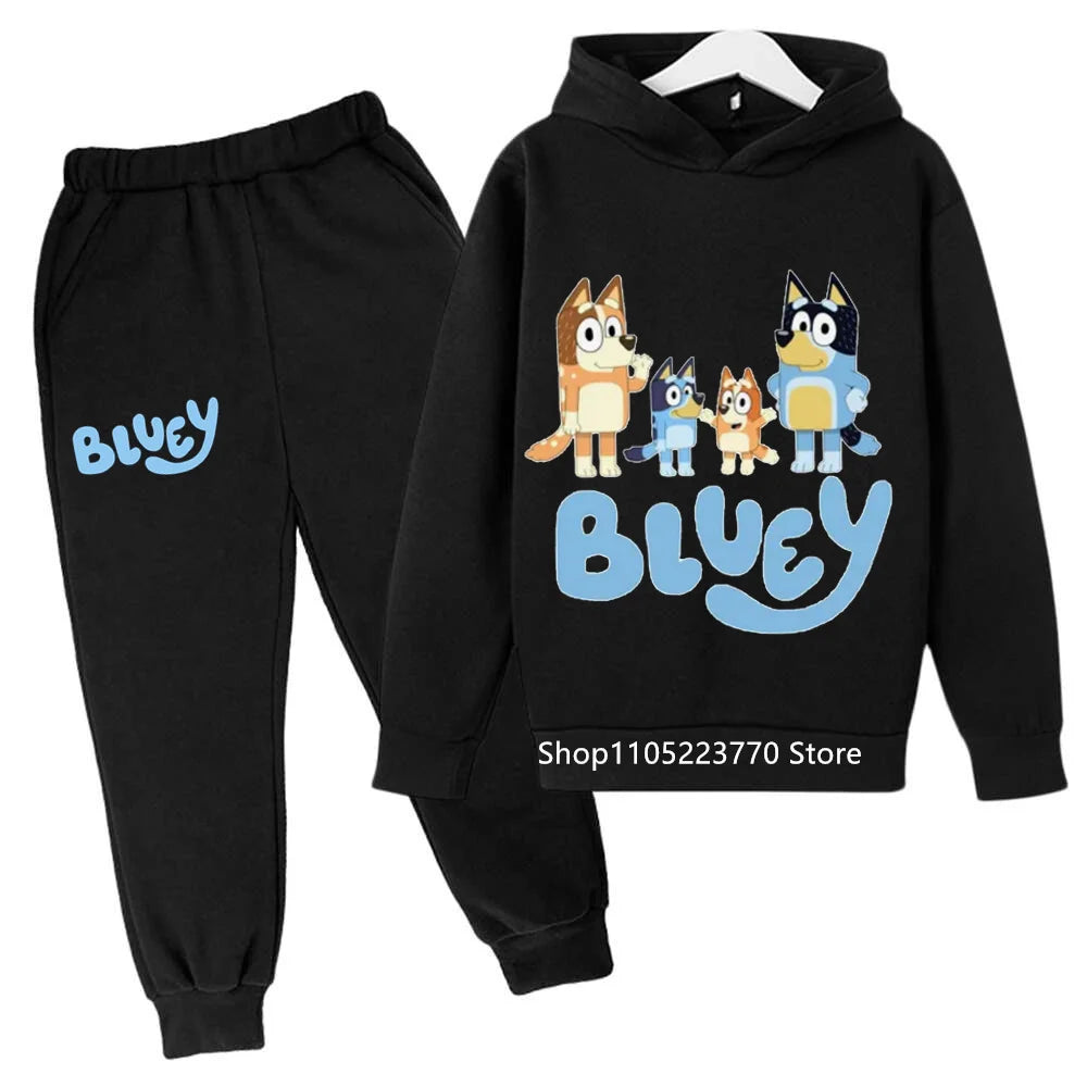 Trendy Kids Bluey Themed Hoodie Set Fun Anime Print Sweatshirt & Pants Comfortable Wear for Boys Girls Autumn Winter Days