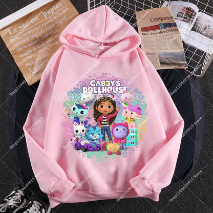 Gabby Dollhouse Sweatshirt Cute Anime Cartoon Girls Cotton Fashion Casual Sports Thin Tops Spring Autumn Children Clothes Gifts